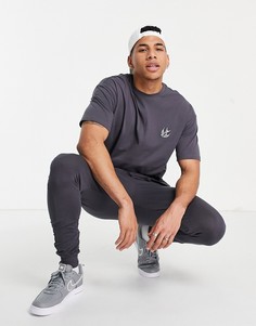 Темно-серая oversized-футболка с вышивкой New Look-Серый
