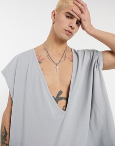 Выбеленная голубая oversized-майка с глубоким V-образным вырезом ASOS DESIGN-Голубой