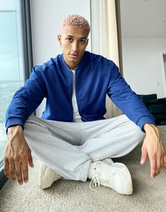 Темно-синяя куртка-бомбер из плотного трикотажа со вставками ASOS DESIGN-Голубой