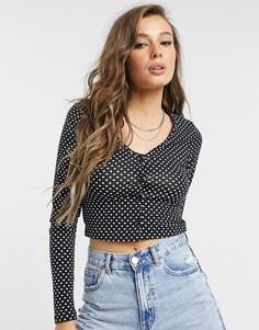Черно-белый облегающий топ в горошек с пуговицами ASOS DESIGN-Черный цвет
