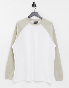 Белый лонгслив в стиле oversized с контрастными рукавами реглан цвета экрю ASOS DESIGN-Многоцветный