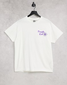 Oversized-футболка цвета экрю с объемным принтом цветов и надписью "Fresh cut" Crooked Tongues-Розовый цвет