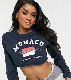 Темно-синяя укороченная футболка с вышивкой "Monaco" ASOS DESIGN Petite-Черный цвет