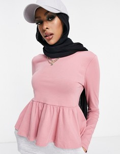 Пыльно-розовый приталенный топ с баской ASOS DESIGN-Розовый цвет