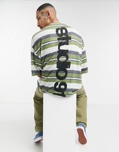 Oversized-футболка в полоску цвета хаки с текстовым принтом на спине ASOS DESIGN-Зеленый цвет