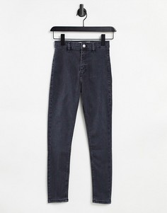 Зауженные джинсы с рваной отделкой на бедрах черного выбеленного цвета Topshop Jamie-Черный цвет