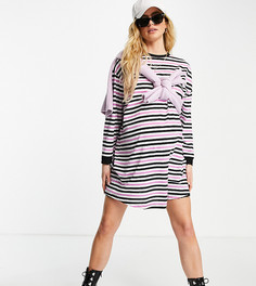 Платье-футболка фиолетового цвета в черно-белую полоску в стиле oversized с длинными рукавами ASOS DESIGN Maternity-Многоцветный