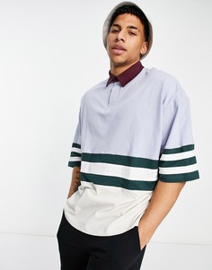 Синяя футболка поло в стиле oversized с контрастными полосками ASOS DESIGN-Голубой