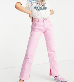 Ярко-розовые прямые джинсы в стиле 90-х с классической талией и разрезами по низу штанин ASOS DESIGN Petite-Розовый цвет