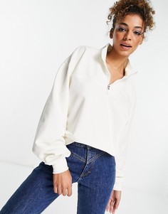 Свитшот цвета экрю с короткой молнией ASOS DESIGN-Белый