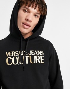 Черный худи с золотистым логотипом на груди Versace Jeans Couture-Черный цвет