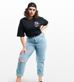Светлые джинсы в винтажном стиле со рваной отделкой ASOS DESIGN Curve-Голубой