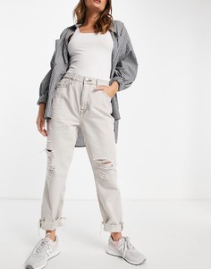 Светло-бежевые джинсы в винтажном стиле с прорехами на коленях River Island-Белый
