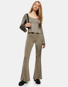Облегающие брюки клеш цвета хаки Topshop-Зеленый цвет
