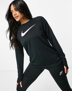 Черный лонгслив с круглым вырезом и логотипом Nike Running-Черный цвет