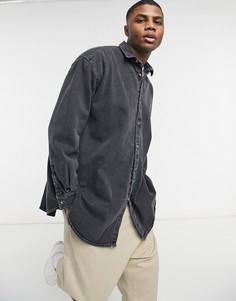 Серая джинсовая oversized рубашка с контрастной строчкой ASOS DESIGN-Серый