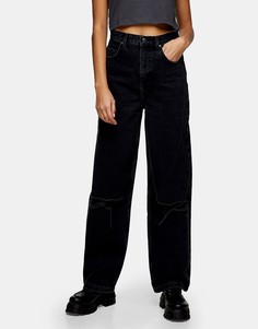 Черные выбеленные джинсы свободного кроя с рваной отделкой Topshop-Черный цвет