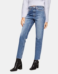 Синие выбеленные прямые джинсы со рваной отделкой по краям Topshop-Голубой