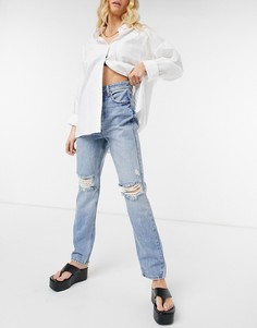 Голубые джинсы с завышенной талией и рваной отделкой в стиле 90-х River Island-Голубой