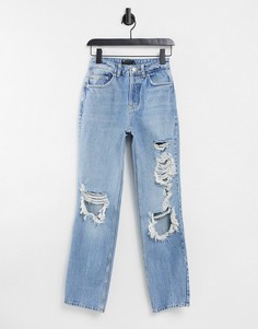 Светлые прямые джинсы в стиле 90-х с классической талией и рваной отделкой ASOS DESIGN Hourglass-Голубой