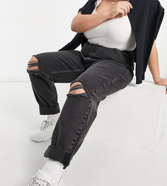Черные выбеленные свободные джинсы в винтажном стиле с разрезами с завышенной талией ASOS DESIGN Curve-Черный цвет