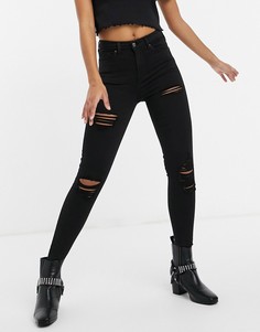 Черные зауженные джинсы с рваной отделкой Topshop Jamie-Черный цвет