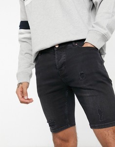 Зауженные джинсовые шорты черного выбеленного цвета со рваной отделкой ASOS DESIGN-Черный цвет