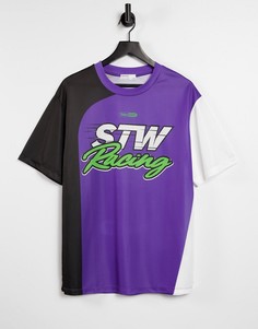 Фиолетовая футболка с принтом "Racing" Bershka-Фиолетовый цвет