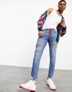 Синие узкие рваные джинсы ASOS DESIGN-Голубой