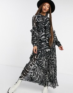 Плиссированное платье миди с зебровым принтом Topshop-Черный цвет