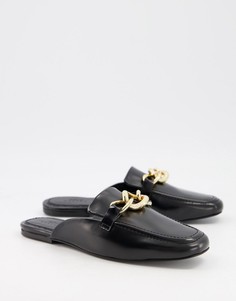 Черные кожаные лоферы с цепочкой ASOS DESIGN Mischa-Черный цвет