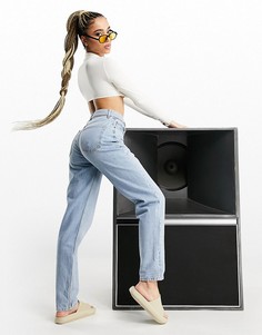 Выбеленные свободные джинсы в винтажном стиле с завышенной талией ASOS DESIGN-Голубой