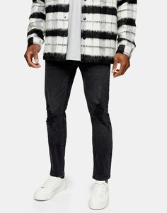 Черные выбеленные зауженные джинсы со рваной отделкой Topman-Черный цвет