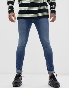 Синие выбеленные зауженные джинсы Topman Spray On-Голубой