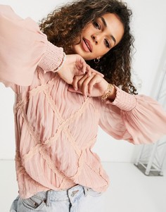 Нежно-розовая блузка с оборками Topshop-Голубой
