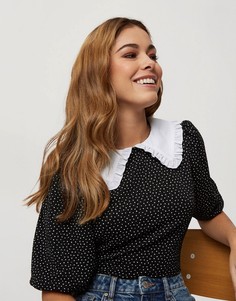 Черный поплиновый топ с воротником Miss Selfridge-Черный цвет