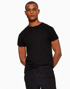 Черная зауженная футболка из меланжевого полотна с отворотами на рукавах Topman-Черный цвет