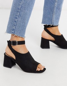 Черные босоножки на блочном каблуке с вырезами Miss Selfridge-Черный цвет