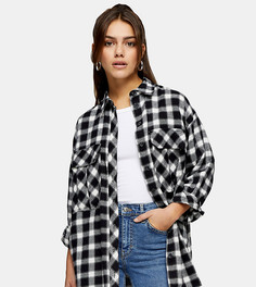 Черная oversized-рубашка в клетку Topshop Petite-Многоцветный
