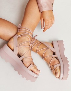 Пудрово-розовые сандалии на платформе с завязками ASOS DESIGN Trent-Розовый цвет