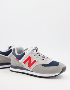 Кроссовки в белом и темно-синем цвете New Balance 574-Белый