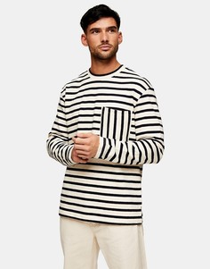 Полосатый свитшот цвета экрю с объемным карманом Topman-Белый