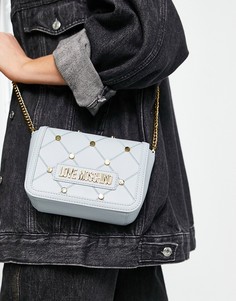 Голубая сумка на плечо с заклепками Love Moschino-Голубой