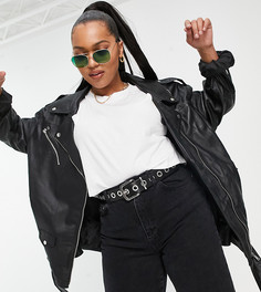 Черная кожаная байкерская куртка в стиле oversized ASOS DESIGN Curve-Черный цвет