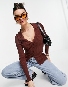 Коричневый джемпер с планкой на пуговицах и воротником ASOS DESIGN-Коричневый цвет