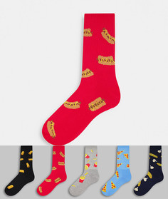 Набор из 5 пар носков с принтом фаст-фуда ASOS DESIGN-Многоцветный
