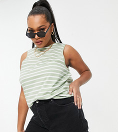Свободный топ в шалфейно-зеленую полоску ASOS DESIGN Curve-Многоцветный