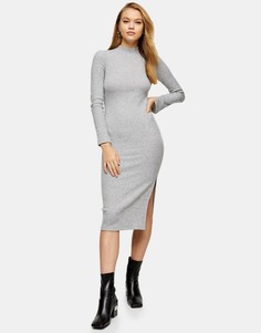 Серое платье миди в рубчик с запахом Topshop-Серый