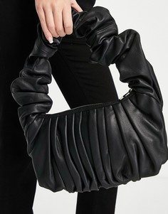 Черная кожаная сумка на плечо с крупными сборками ASOS DESIGN-Черный цвет