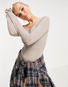 Серо-коричневое боди с декоративными швами New Look-Коричневый цвет